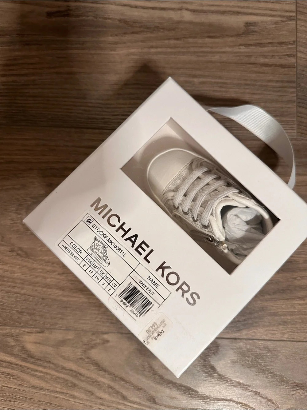 Michael Kors White Infant Leather Lace-Up Sneaker with Silver Eyelets